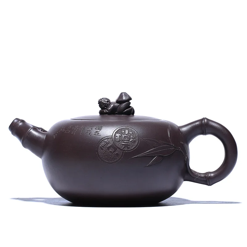Старый фиолетовый глина двойной рот бамбуковый чайник горшок Yixing Purply для