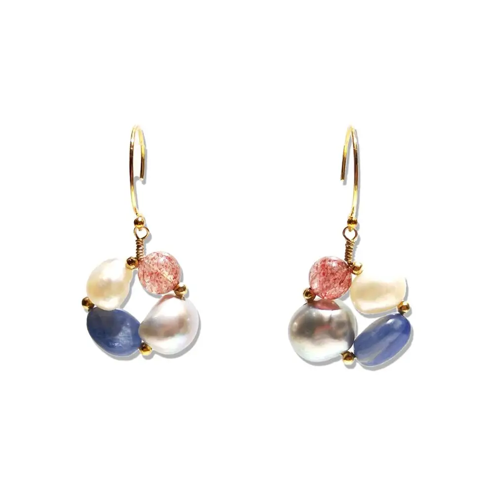 Lii Ji Кианит клубничный кварц барочный жемчуг нежные американские серьги 14K GF для