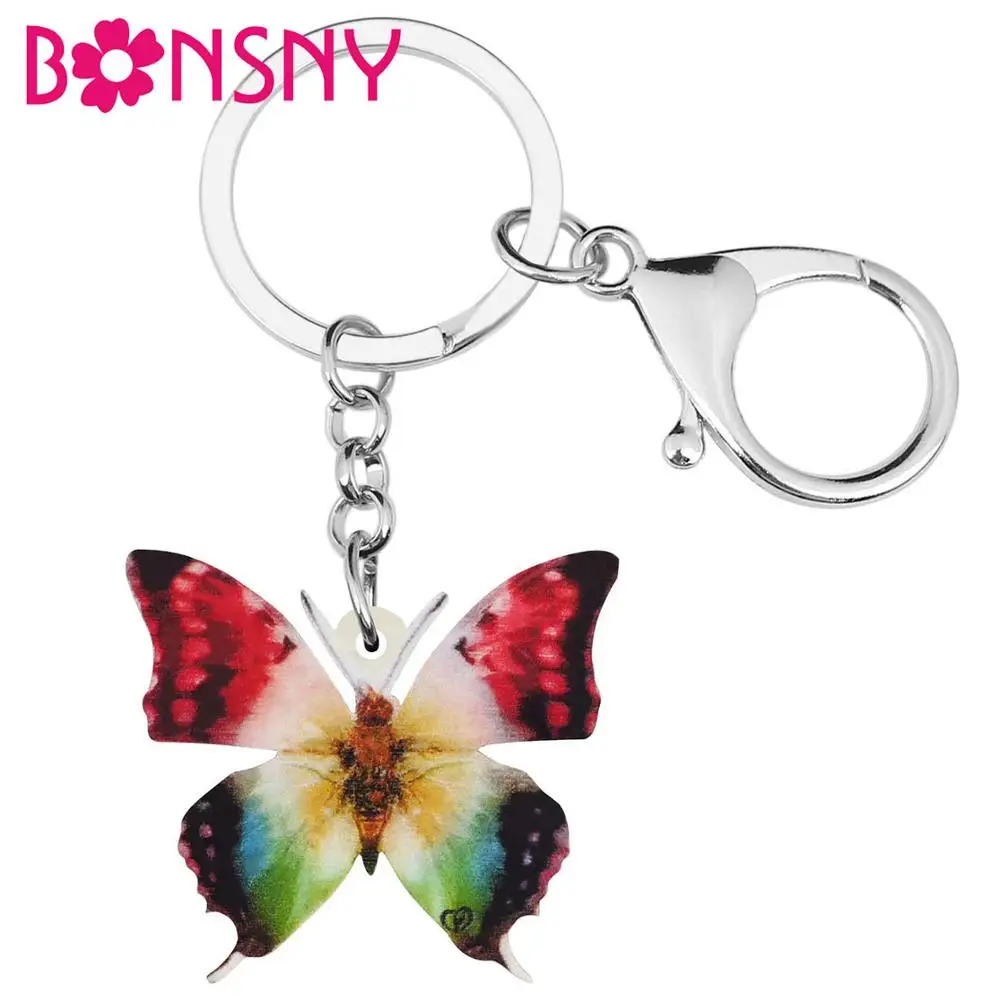 

Брелок для женщин и девочек Bonsny, из акрила, с цветочным узором, ласточкин хвост, Бабочка, животные, брелок с насекомым