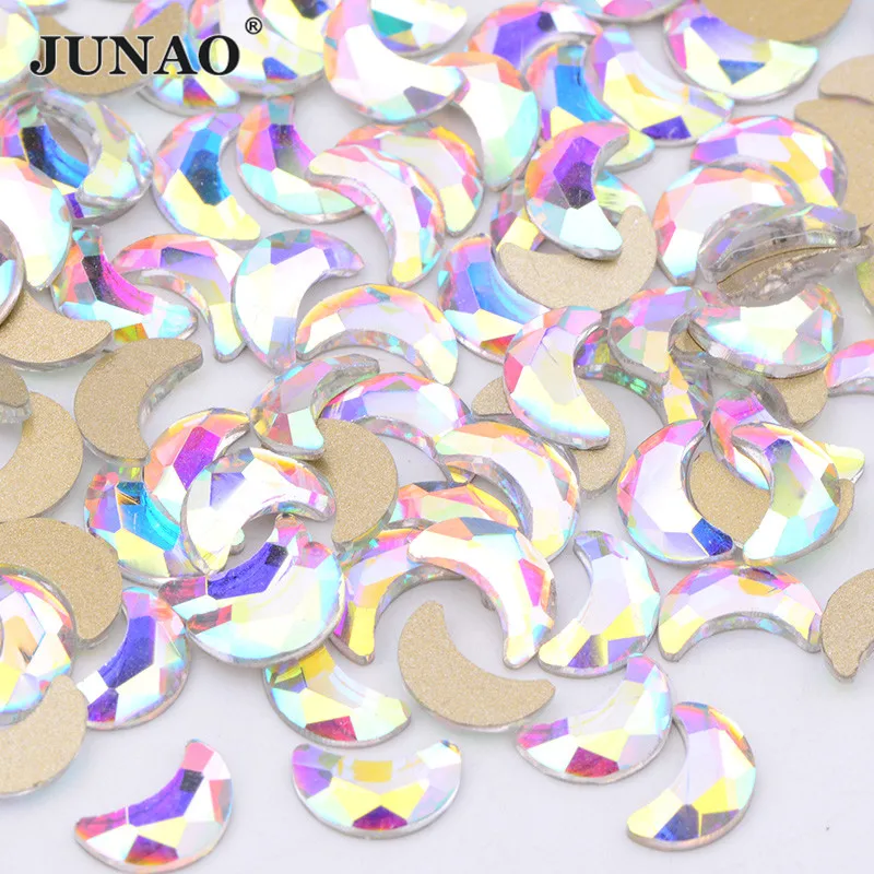 

JUNAO 50pcs 4x8mm Moon Shape AB Crystal Rhinestones Fancy Nail Art Strass Mixed Size Glass Stones for DIY Manicure Decorations