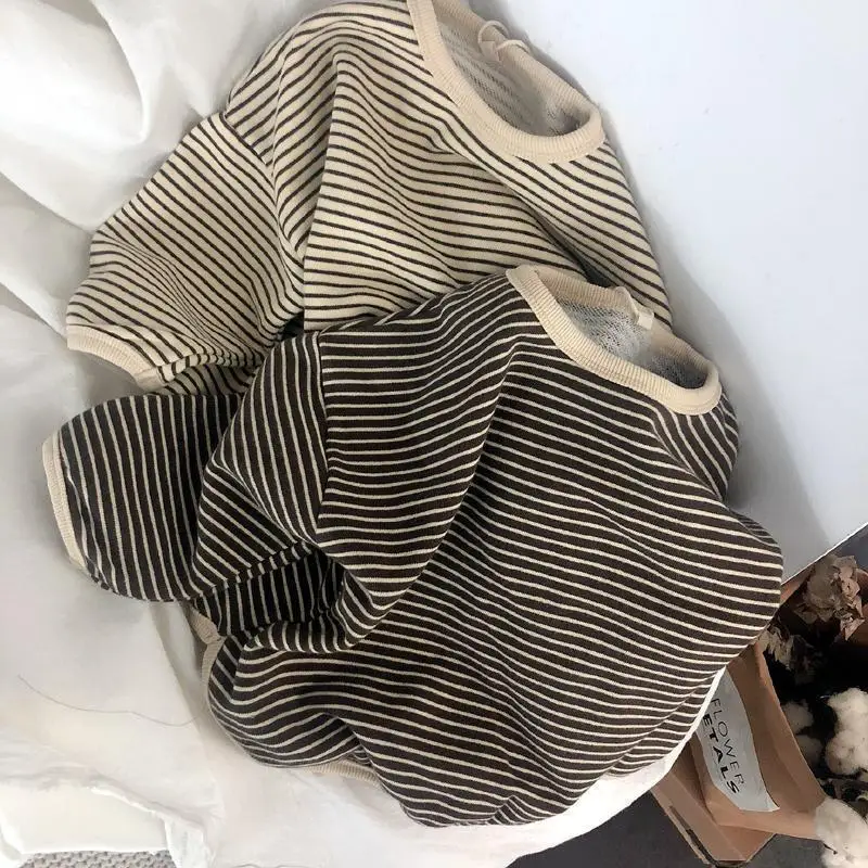 

Футболки для мальчиков, весна-осень 2022, новая одежда для девочек, Детская футболка с длинным рукавом, корейские свободные полосатые топы, Де...