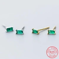 minimalist stud earrings for women party geometric square green zircon gold color 925 sterling silver fashion jewelry