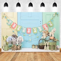 mocsicka baby shower photography background cute rabbit wooden door decoration props child portrait photo backdrop studio