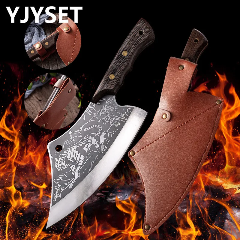 

Кухонный нож из нержавеющей стали, нож для измельчения бытовой тигровый узор, нарезка курицы, утки, чехла для ножа для убоя рыбы