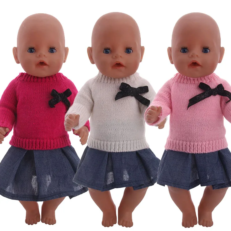 Свитер ручной работы + джинсовая юбка с бантом украшение для 18-дюймовой