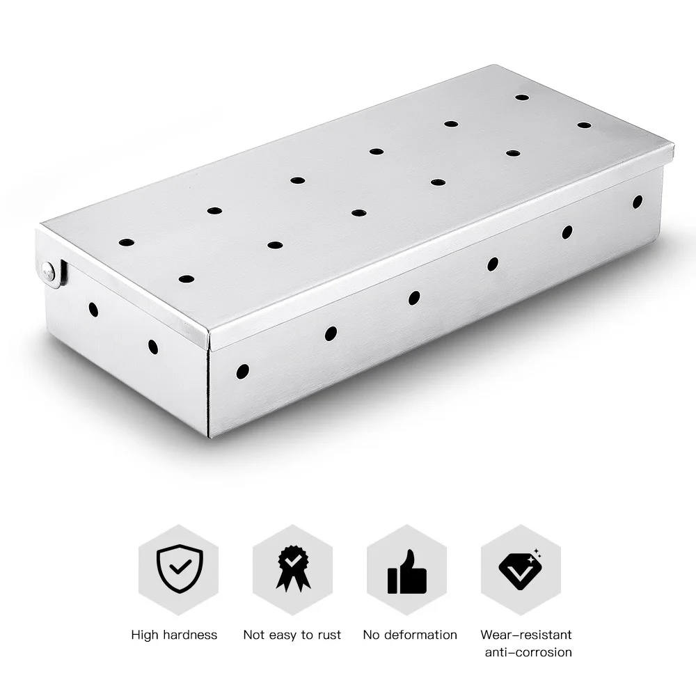 

BBQ Smoker Box for Indoor Outdoor Charcoal Gas Barbecue Grill Meat Infused Wood Chips BBQ Stainless Steel Smoker Box