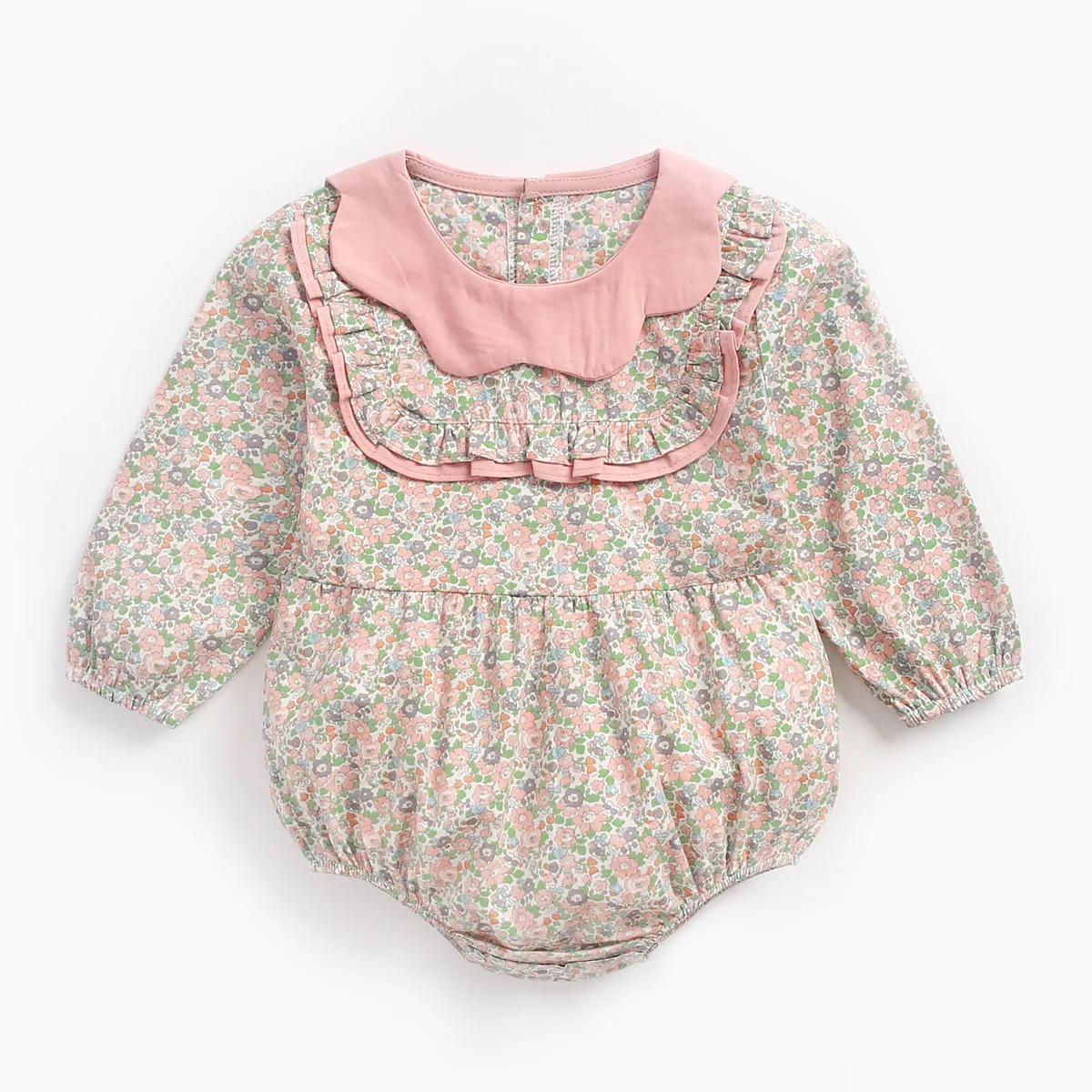 Детские Цветочные Ползунки с длинными рукавами лепестковый Воротник Одежда для