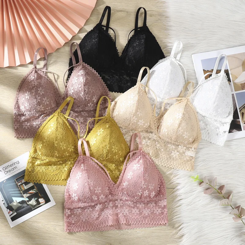 

Linbaiway Wireless Push Up Bras for Women Underwear Triangle Cup Bralette Lingerie Seamless Deep V Lace Brassiere Crop Tops