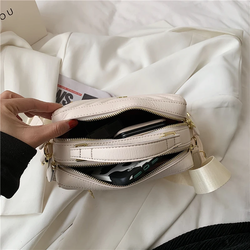 

Square Women's Bag Leather Shoulder Bags Luxury Brand Handbags Designer Solid Color Zipper Female Fashion Quality Crossbody Bag