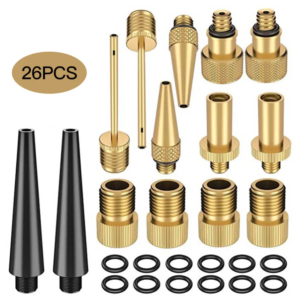 

26pcs Copper Bicycle Valve SV AV DV Adapter Set MTB Mountain Bike Tire Pump Adapter Kit Inflator Pump Accessory