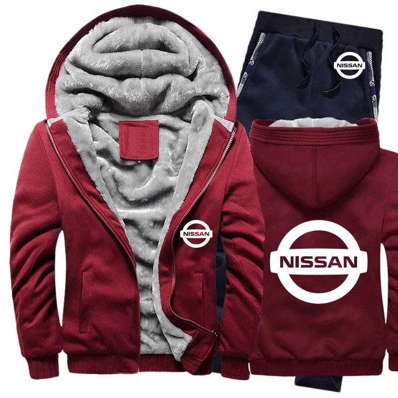 

2021 Winter Hoodies Men Nissan Car Logo Mens Hoodies Suit Thicken Warm Fleece cotton Zipper Tracksuit Mens Jacket+Pants Sets