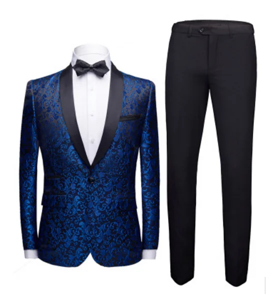 Мужские смокинги с цветочным узором повседневный пиджак черные брюки свадебные