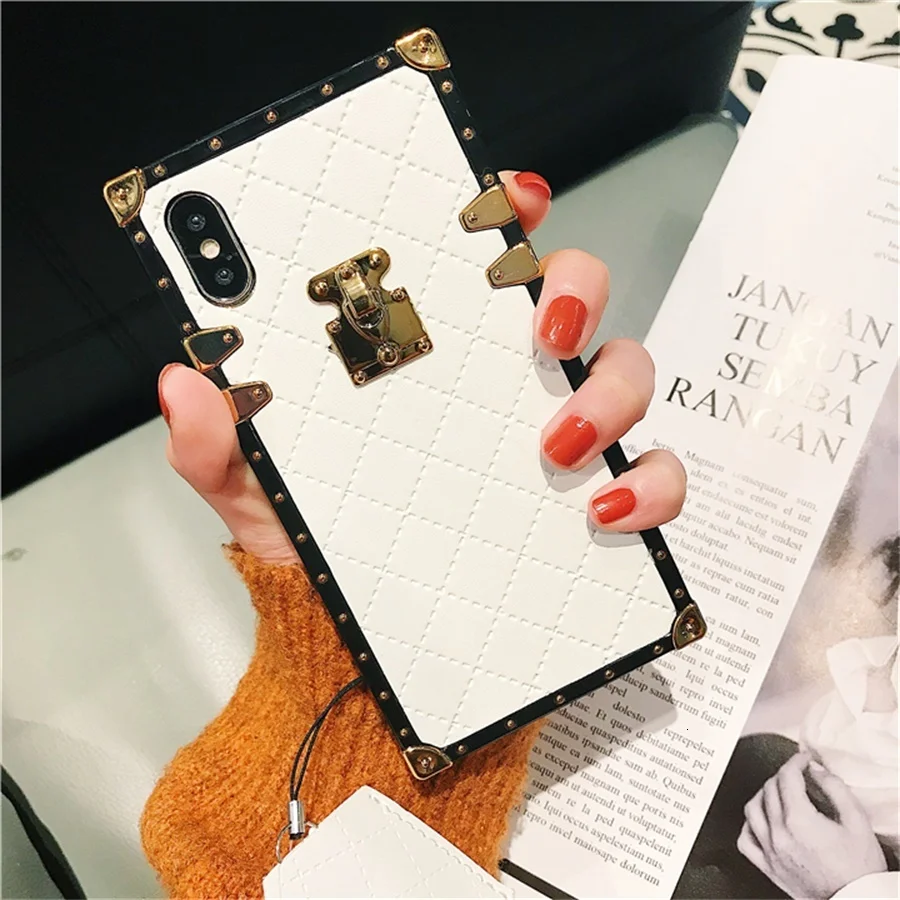 Роскошный квадратный чехол в клетку для iphone X, Модный чехол для телефона из искусственной кожи для iphone 6, 6s, 7, 8 plus, сумка с ремешком