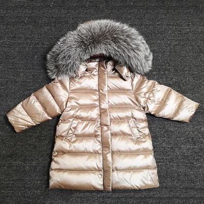 

Long children's down jacket boys and girls natural hair collar down coat - 30 degrees winter wear