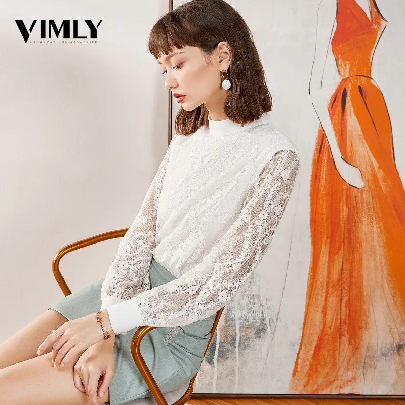 Vimly элегантная женская белая кружевная блузка сексуальная прозрачная Женская
