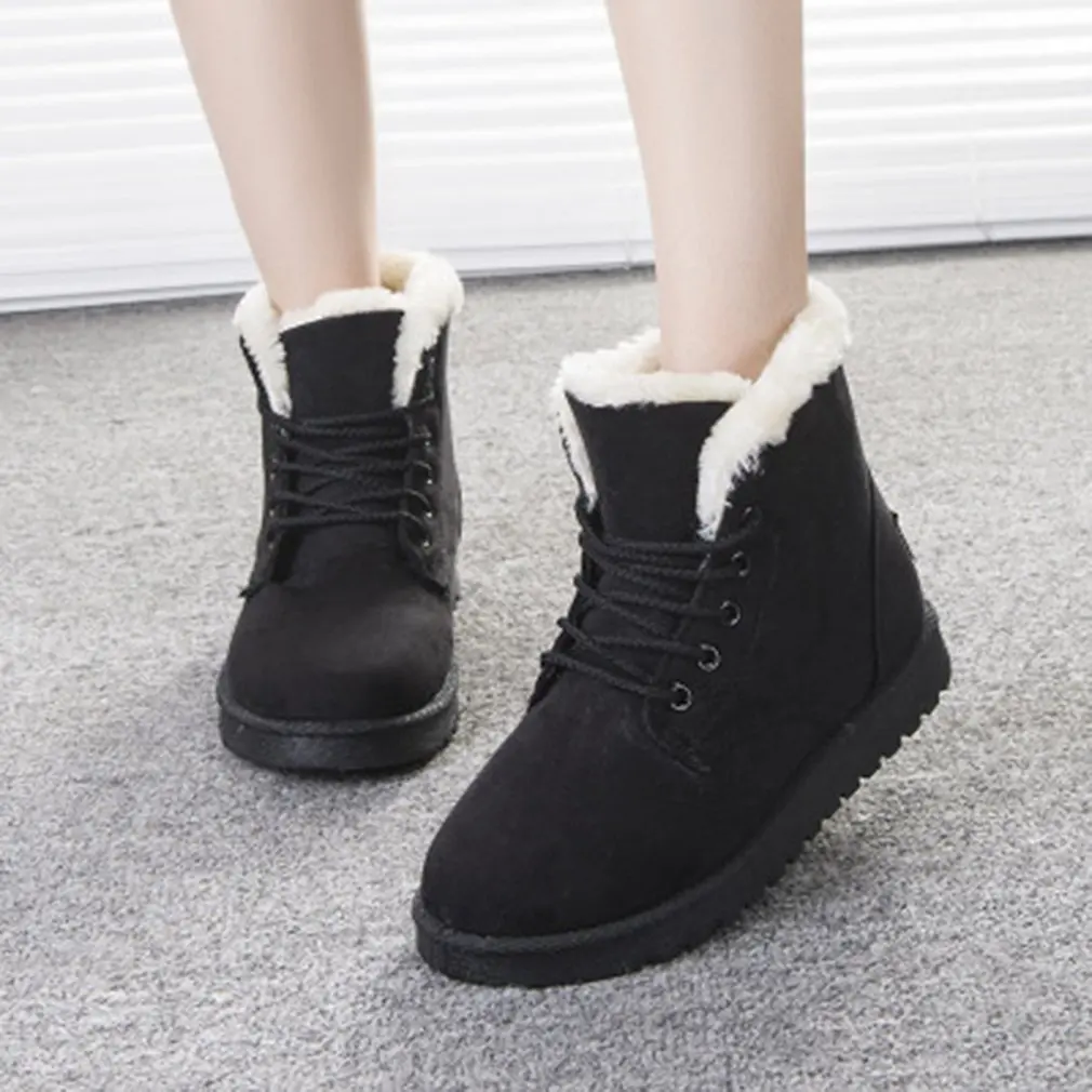 

1 Pair Winter Snow Boots Fashion Ladies Short Boots Lace Up Cotton Shoes Students Warm And Velvet Shoes