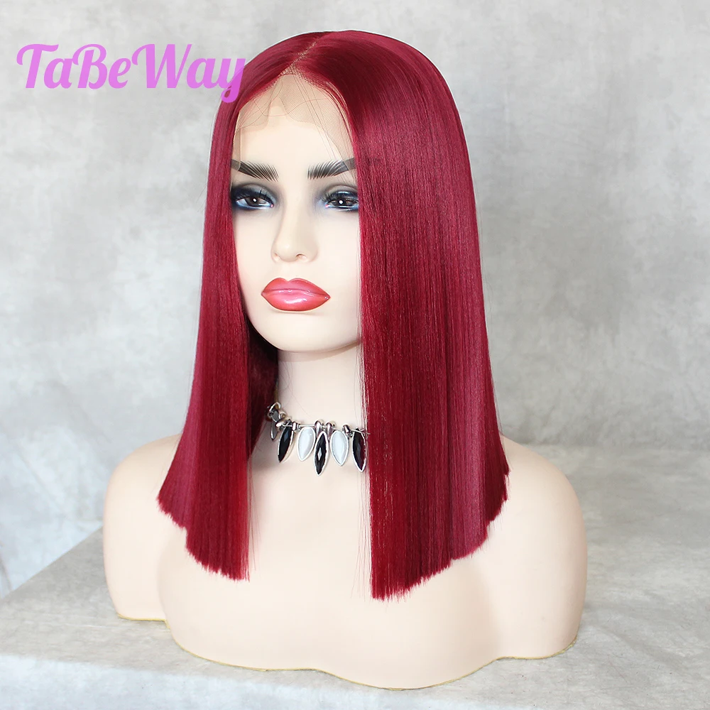 Парики из синтетического кружева TaBeWay 13x6 красный цвет короткие волосы устойчивые