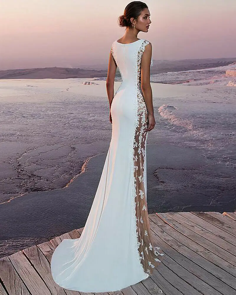 Женское вечернее платье без рукавов прозрачное однотонное с цветочным кружевом