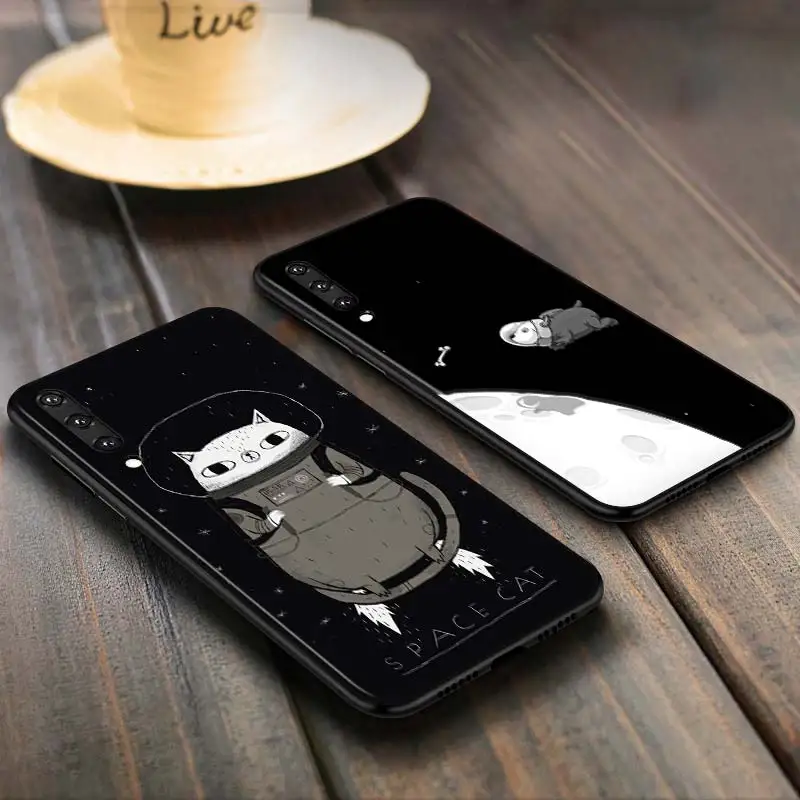 

Cartoon Fish Cat Astronaut Anti-fall Phone Case for Samsung Galaxy A90 A80 A70S A60 A50S A40 A20E A20 A10S Soft Black Cover