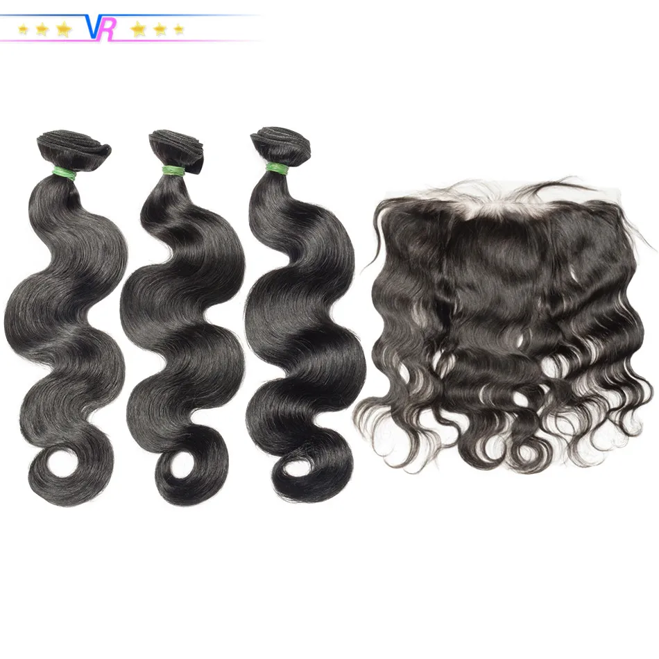 

VR Star Quality Body Wave Ear to Ear 13x4 Frontal With 3 Bundles 100% Human Hair Pre Plucked Frontal With Baby Hair