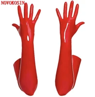2021 women sexy bright pu long gloves black red ladies hip hop fetish faux leather gloves clubwear catsuit costumes accessories