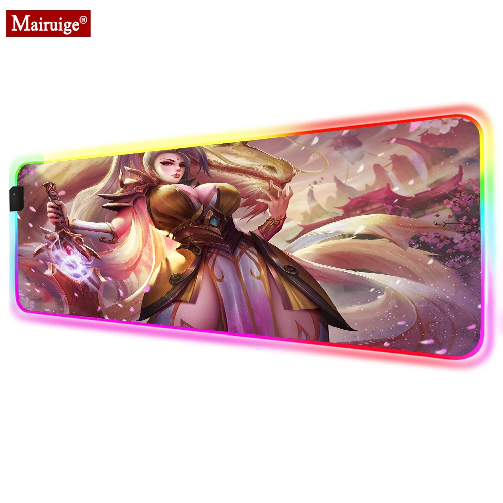 

League of Legends Sakura Big Boobs Girl LED Mousepad RGB Glow XXL Large Mouse Pad 90x40cm Gamer Desk Mat for Laptop Table Pads
