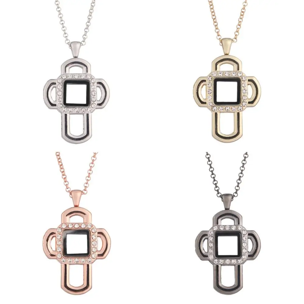 Металлическая Крестовая стеклянная плавающая подвеска медальон ожерелье