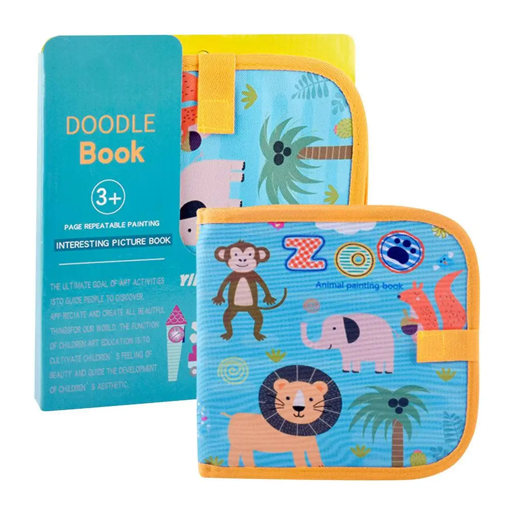 

Erasable Doodle Book Set With 12 Watercolor Pens Reusable Scribbler Board Toys For Travel Drawing Double-sided Preschool Art To