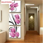 YGS-148 DIY 5D полная Алмазная вышивка цветок Триптих вертикальная версия круглая алмазная живопись наборы стежков Алмазная мозаика