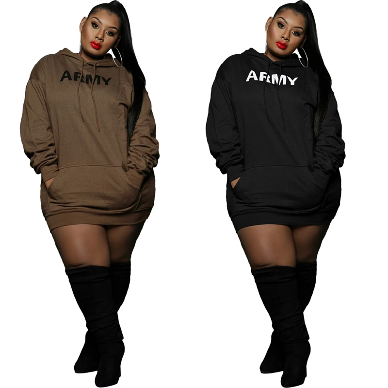 

2022 Clothes for Women Long Sleeve Hooded Dresses with Pockets Print Sport Dress Casual Plus Size Dress Wholesale Dropshipping