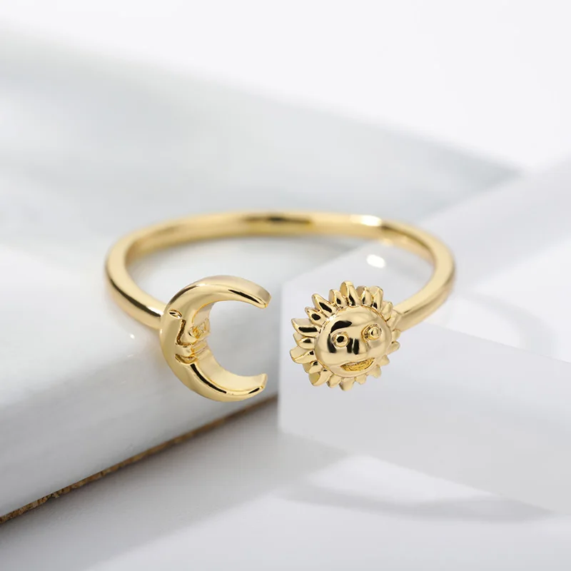 

Vintage Moon Sun Rings Stainless Steel For Women Men Wedding Jewelry Adjustable Open Crescent Ring Best Friend Gifts Femme