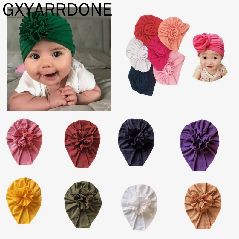 2020 Новая модная детская шапка с цветочным рисунком для новорожденных эластичные