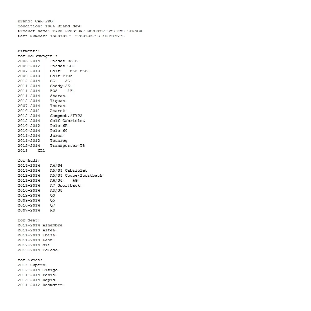

4 Pieces PDC Parking Sensor 1S0919275 3C0919275S 4H0919275 for VW Passat B6 B7 Golf Tiguan Polo Audi Seat Leon Skoda