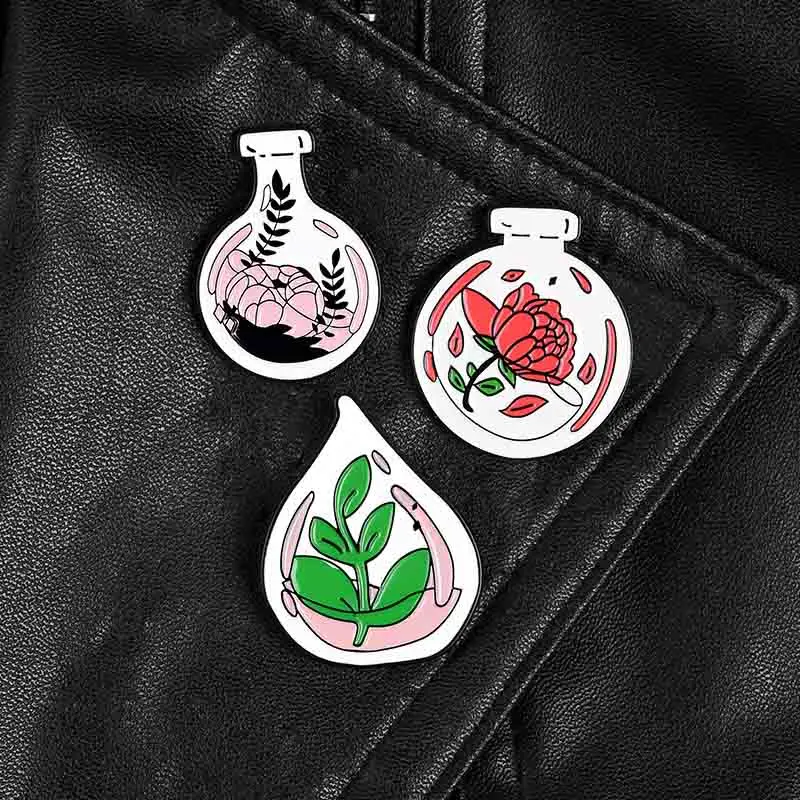 

Glass Flower Bottle Potted Plants Brooch Bag Clothes Backpack Lapel Enamel Pin Badges Jewelry Gift For Friend Women Accessories