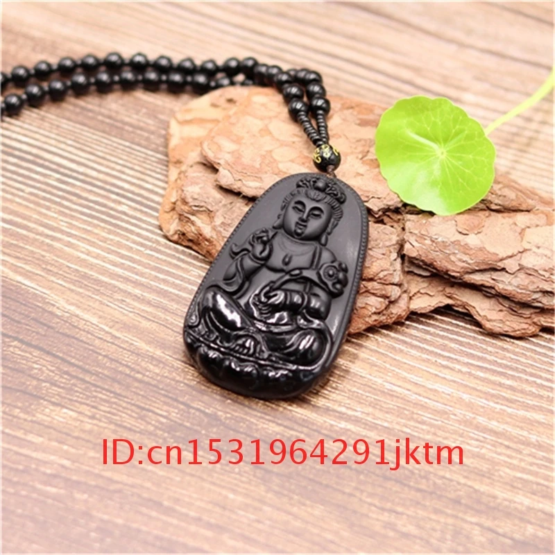 

Natural Necklace Women for Charm Chinese Guanyin Fashion Buddha Jade Black Jewelry Beads Obsidian Gifts Pendant Amulet