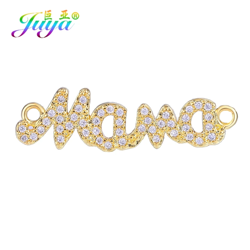 Gold Juya DIY ювелирные аксессуары Красочный Циркон буквы мама мальчик девочка разъемы для мамы женский дружба шнур кожаный - Цвет: Gold