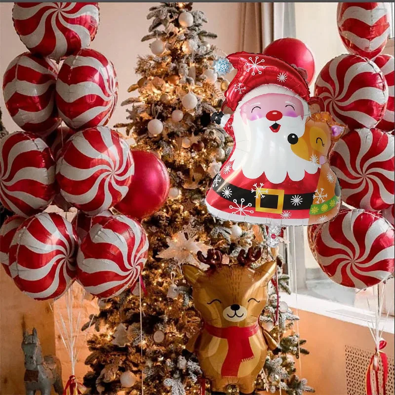 

10pcs Red Green Star Heart Lollipop Foil Balloons Merry Christmas Party Decor Santa Claus Elk Air Balloon New Year 2022 Kid Gift