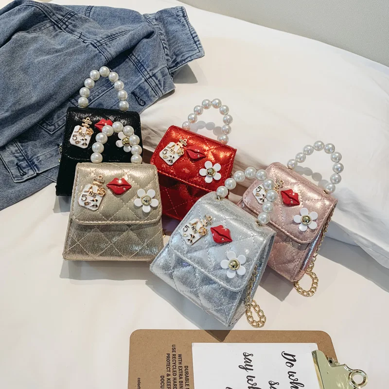 

Girls Pearl Princess Accessories Bag Little Fragrance Crossbody Poor Pearl Chain Wild Dress Bag Bow Handbag Wallet Shoulder