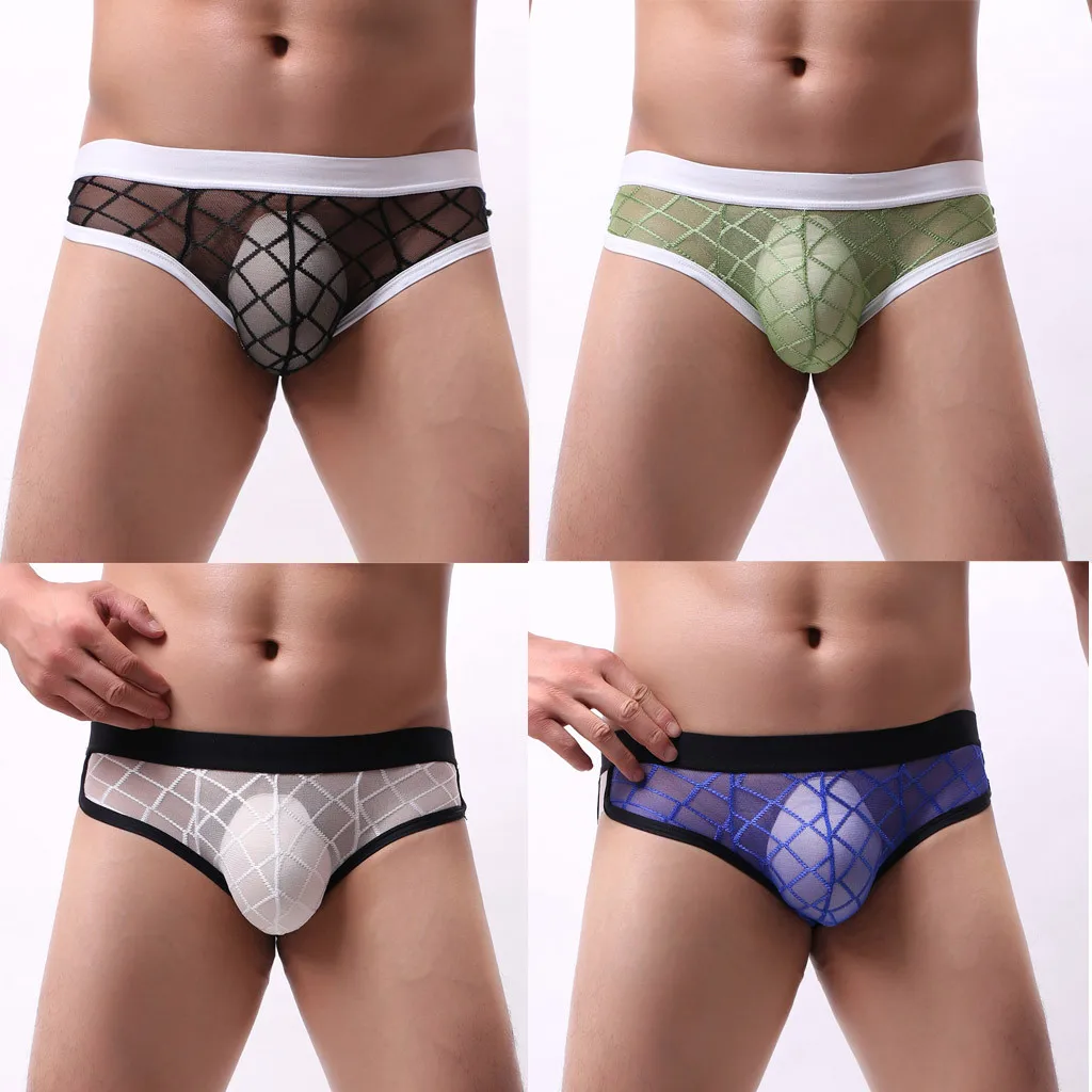 

Men's new underwear fashion low waist sexy underwear diamond mesh underwear see-through low waist underwear X5