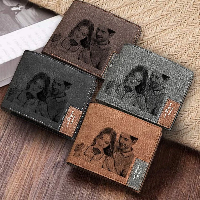 

Mens Wallet Personalized Picture Gifts for Him Men's Bifold Custom Photo Text Card Holder Purse Case Gift Father's Day Birthday