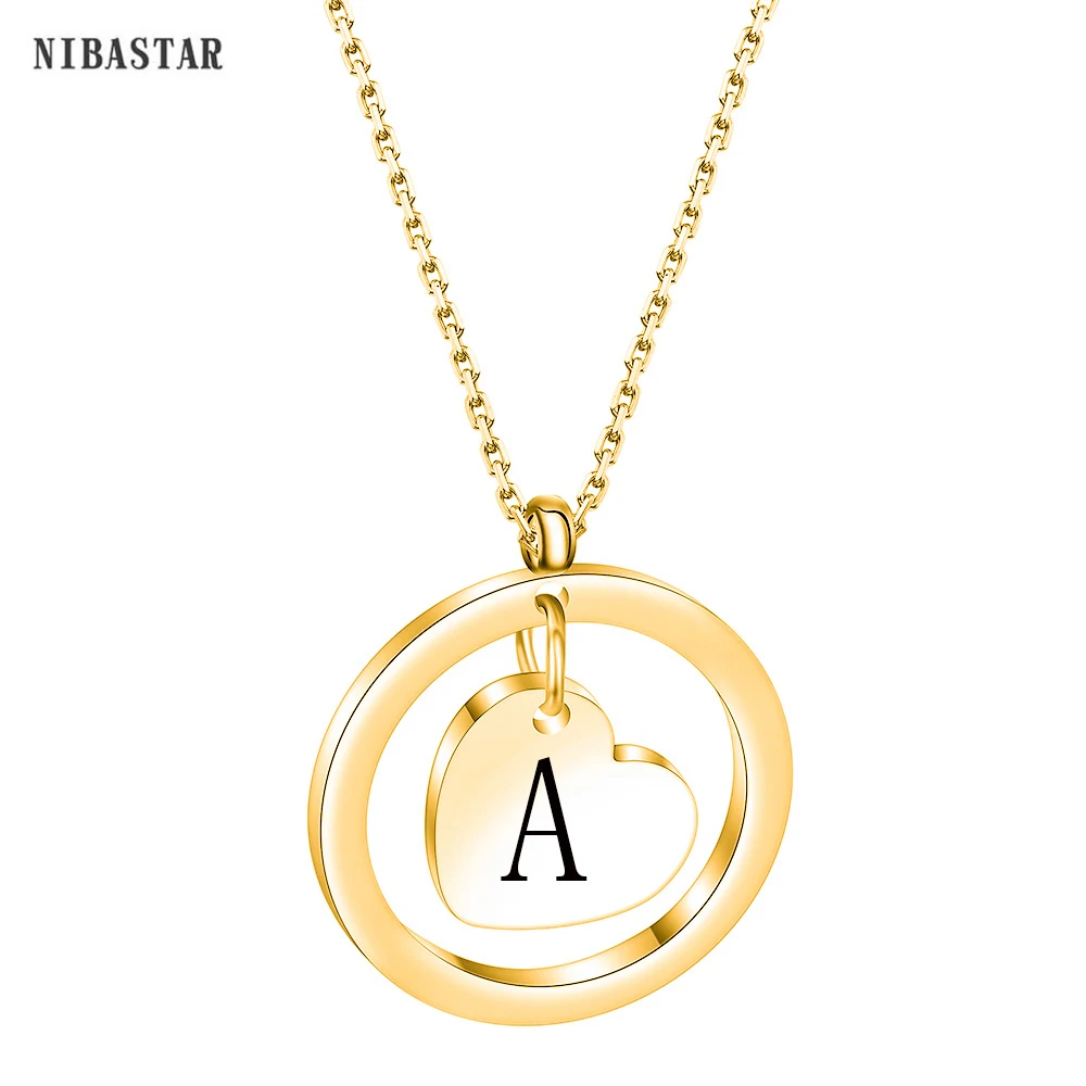 

NIBASTAR Engrave Letter Tiny Heart Pendant Necklace For Women Girl Customize A-Z Initial Alphabet Necklace Fashion Party Jewelry