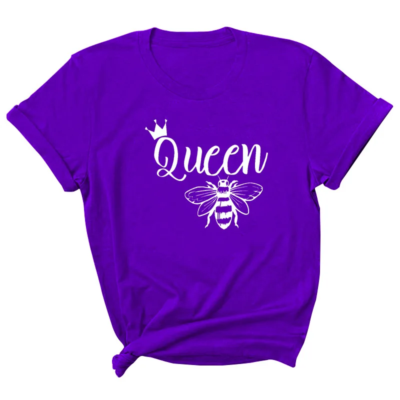 

Bee Queen Letter Print Women T Shirt Short Sleeve O Neck Loose Women Tshirt Ladies Tee Shirt Tops Clothes Camisetas Mujer