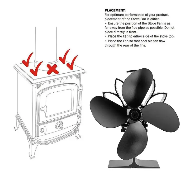 

4 Blades Heat Powered Fireplace Stove Fan Wood Distribution Quiet Friendly Fan