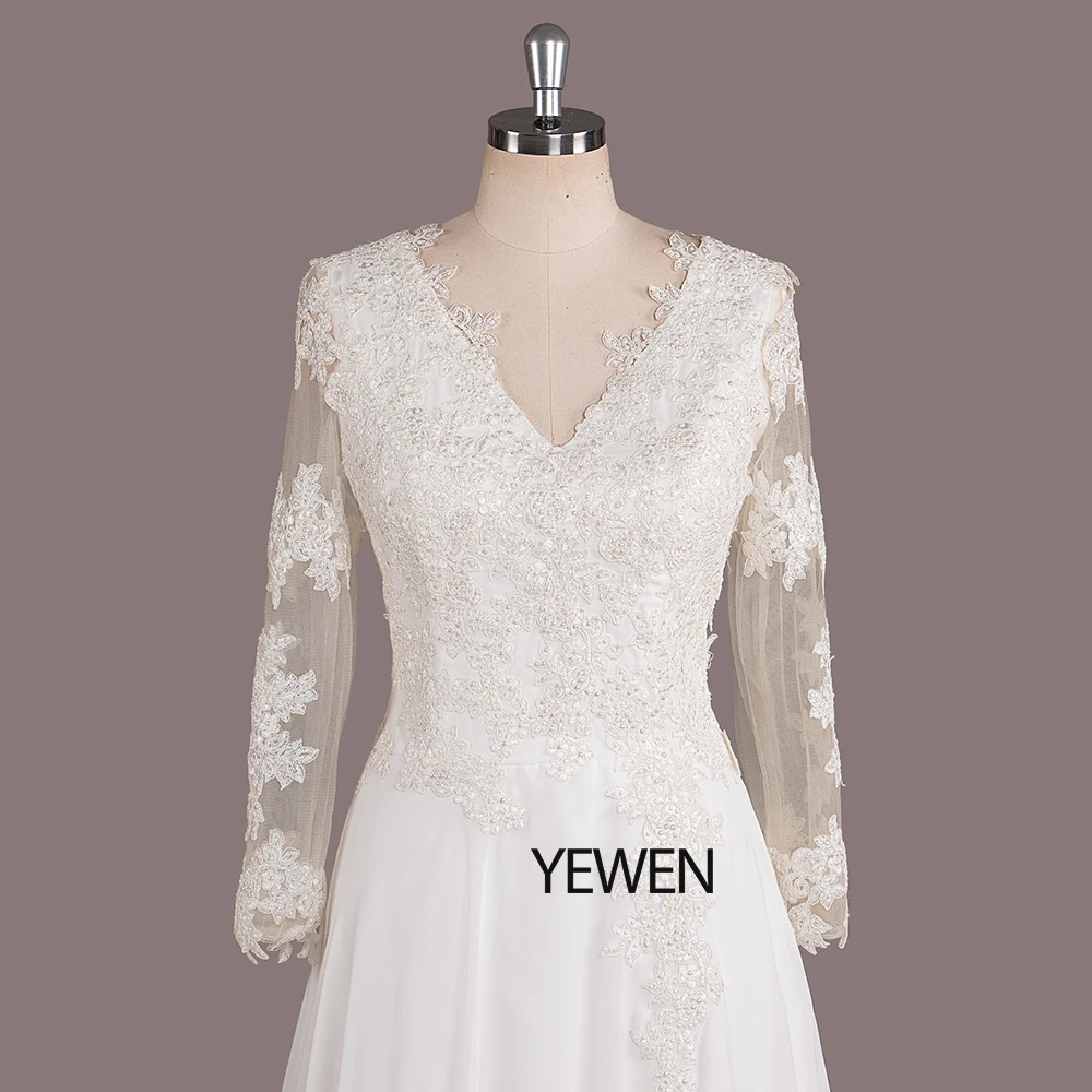 Свадебное платье с длинным рукавом 2019 сексуальное пляжное v образным вырезом и