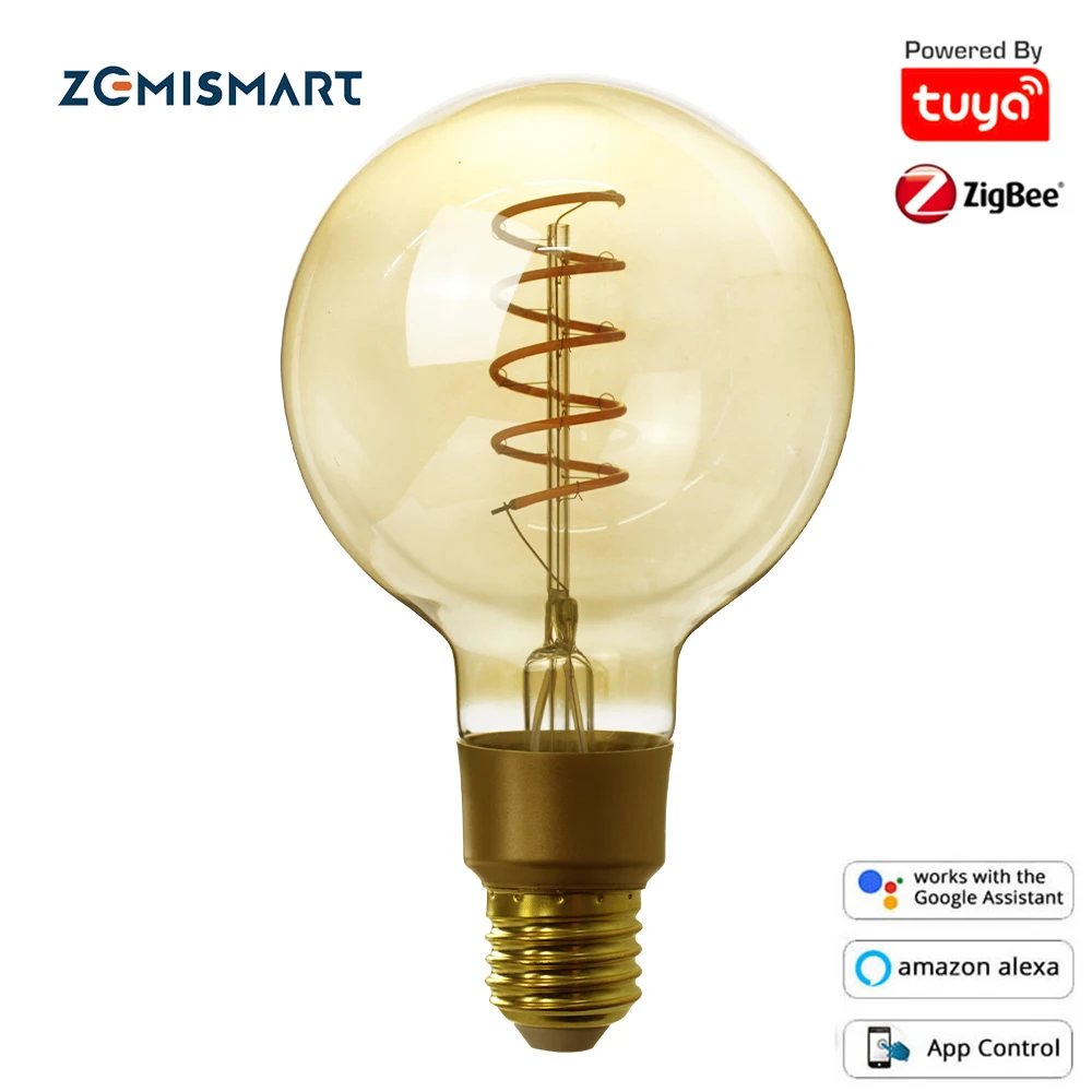 Zemismart – ampoule à Filament LED Tuya Zigbee E27, Vintage, lampe Edison G95, spirale en tungstène, 220V, Alexa, Google Home, Smartthings
