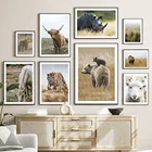 Настенная картина с изображением Льва, лошади, медведя, носорога, овец, ячменя, животных, настенные постеры и принты в скандинавском стиле для декора гостиной