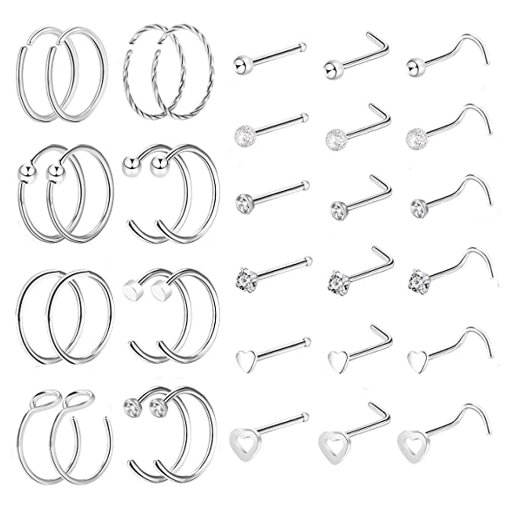 

20G C-образные кольца для носа, кольца 316L, кольцо для носа из нержавеющей стали Stud L, изогнутые формы для кости, Козелка, носа, шпильки для пирсин...