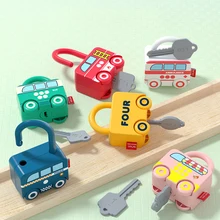 3pcs Children Montessori Toys Cartoon Car Unlocking Digital Key Match Sensory Learning Educational Teaching Aid Pretend Play Toy