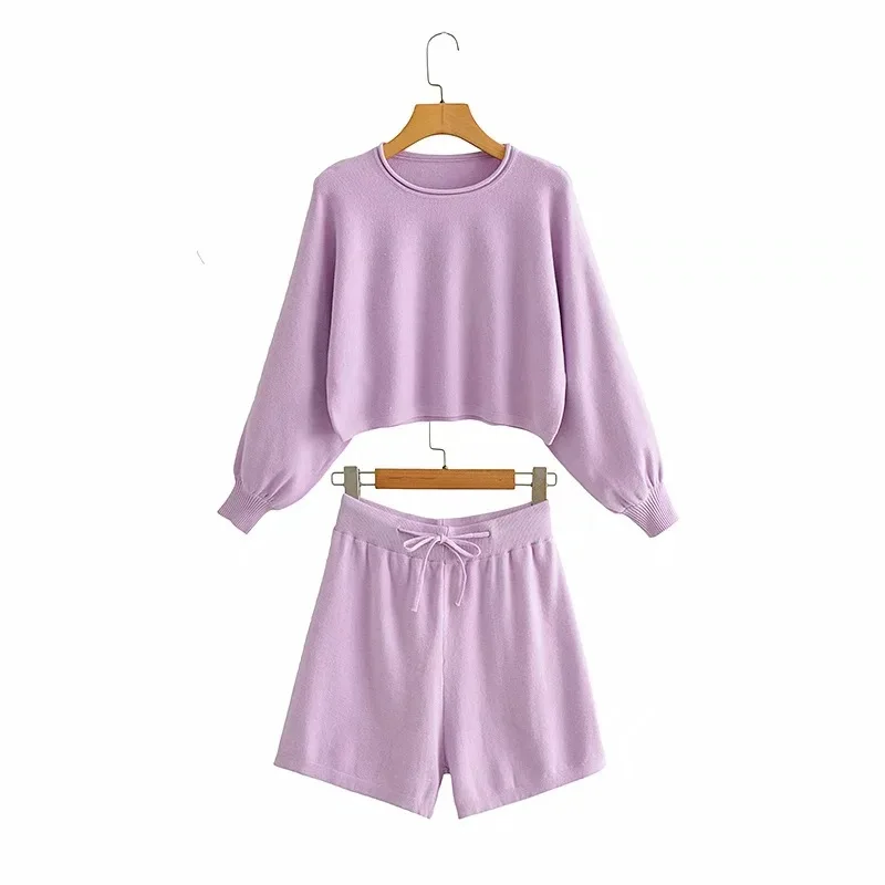 

Autumn Tracksuits Womens Two Peices Set Leisure Outfits Cotton Oversized Sweater High Waist Shorts Candy Color Clothing SS965