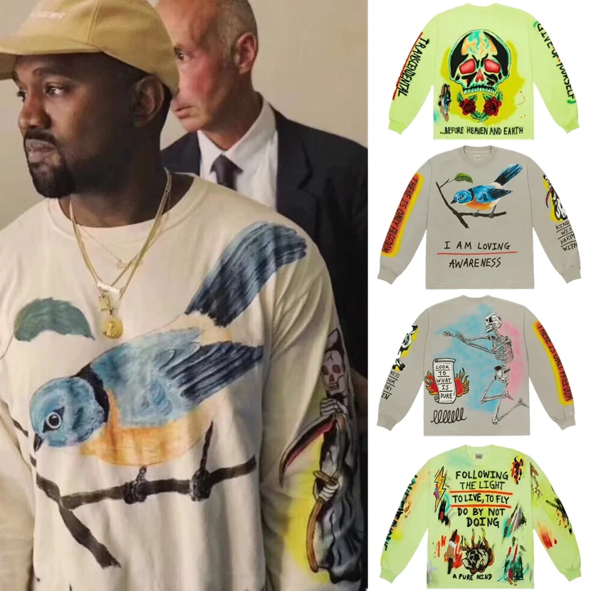 Kanye West Kids/мужская толстовка с круглым вырезом и граффити в стиле хип хоп Новое